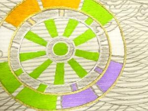 アンティーク　絽　源氏車模様刺繍名古屋帯